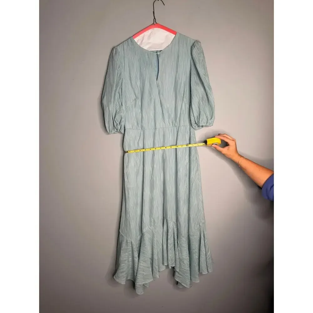 Maison Tara Blue Short Sleeve Swiss Dot Keyhole Back Zipper Midi Dress Size 10